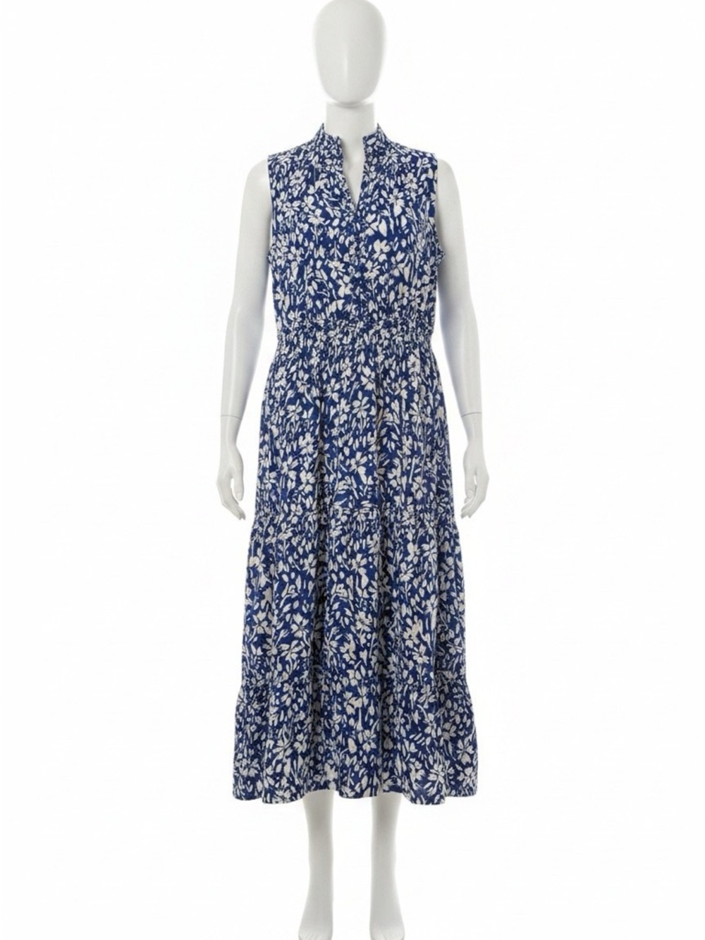 London Times Blue and White Floral Maxi Dress